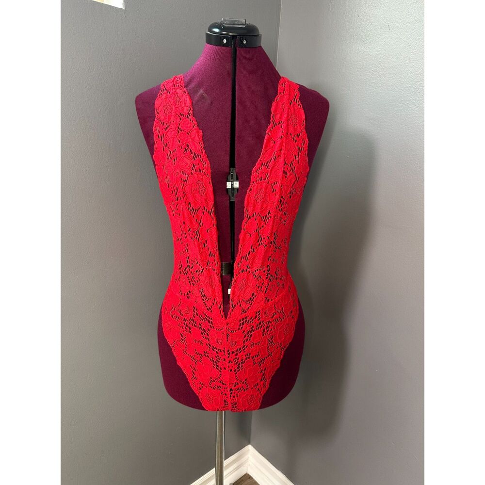 Victoria's Secret Red Lace Bodysuit-S